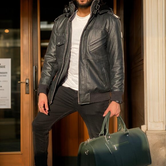 AMJ Lloyd Stylish Black Diamond Original Cowhide Leather Jacket - Picture 7 of 11